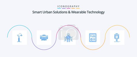 Téléchargez les illustrations : Smart Urban Solutions And Wearable Technology Blue 5 Icon Pack Including heart. monitoring. wind. science. data - en licence libre de droit