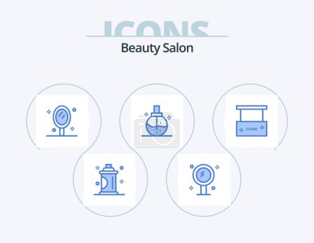 Téléchargez les illustrations : Beauty Salon Blue Icon Pack 5 Icon Design. health. care. mirror. beauty. mirror - en licence libre de droit