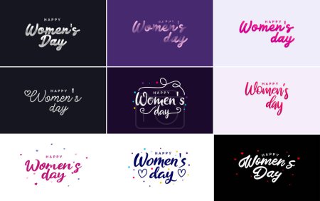 Téléchargez les illustrations : Pink Happy Women's Day typographical design elements International Women's Day icon and symbol; minimalist design for international Women's Day concept; vector illustration - en licence libre de droit