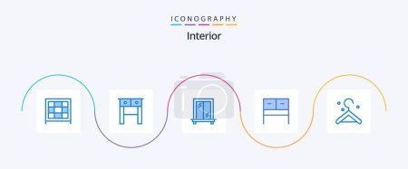 Ilustración de Interior Blue 5 Icon Pack Including . desk. hanger - Imagen libre de derechos