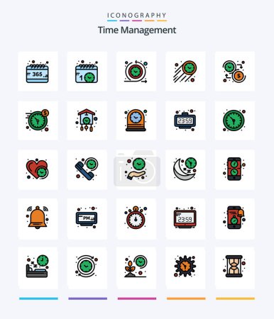 Illustration for Creative Time Management 25 Line FIlled icon pack  Such As dollar. time. cycle time. stopwatch. fast - Royalty Free Image