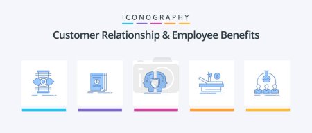 Téléchargez les illustrations : Customer Relationship And Employee Benefits Blue 5 Icon Pack Including labortary. medical. man. theater. sheild. Creative Icons Design - en licence libre de droit