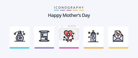 Illustration for Happy Mothers Day Line Filled 5 Icon Pack Including gift . woman. powder. cosmetics. Creative Icons Design - Royalty Free Image