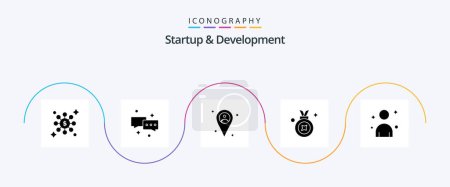 Illustration for Startup And Develepment Glyph 5 Icon Pack Including . man. map. male. award ribbon - Royalty Free Image