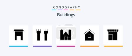 Ilustración de Buildings Glyph 5 Icon Pack Including shop. institute building. medieval. building. hut. Creative Icons Design - Imagen libre de derechos