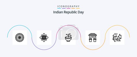 Illustration for Indian Republic Day Line 5 Icon Pack Including culture. lamp. hindu. festival. deepavali - Royalty Free Image