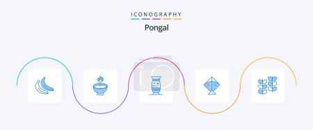 Illustration for Pongal Blue 5 Icon Pack Including festival. pottery. lamp. indian. global - Royalty Free Image