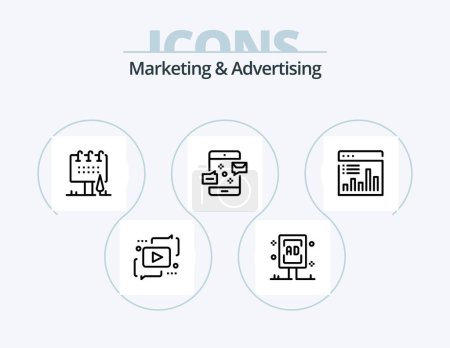 Ilustración de Marketing And Advertising Line Icon Pack 5 Icon Design. email. address. graph. shot. hands - Imagen libre de derechos