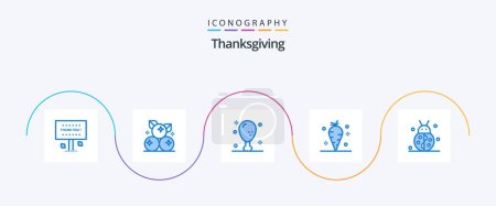 Illustration for Thanksgiving Blue 5 Icon Pack Including vitamin. thanksgiving. thanksgiving. carrot. leg - Royalty Free Image