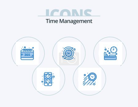 Téléchargez les illustrations : Time Management Blue Icon Pack 5 Icon Design. bed. reverse. all. clock. backward - en licence libre de droit