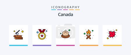 Téléchargez les illustrations : Canada Line Filled 5 Icon Pack Including heart. nation. canada. flag. love. Creative Icons Design - en licence libre de droit