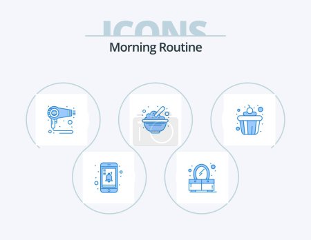Ilustración de Morning Routine Blue Icon Pack 5 Icon Design. food. cake. hair. peanuts. food - Imagen libre de derechos