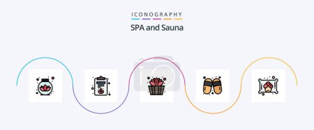 Téléchargez les illustrations : Sauna Line Filled Flat 5 Icon Pack Including . sauna. lotus. towel. slippers - en licence libre de droit