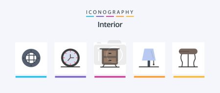 Téléchargez les illustrations : Interior Flat 5 Icon Pack Including . interior. interior. furniture. light. Creative Icons Design - en licence libre de droit