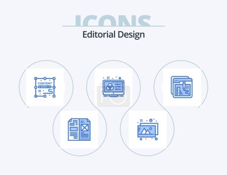 Ilustración de Editorial Design Blue Icon Pack 5 Icon Design. browser. control. content. color scheme. creative - Imagen libre de derechos