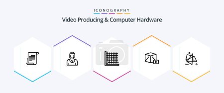 Illustration for Video Producing And Computer Hardware 25 Line icon pack including box. media. lady. button. form - Royalty Free Image