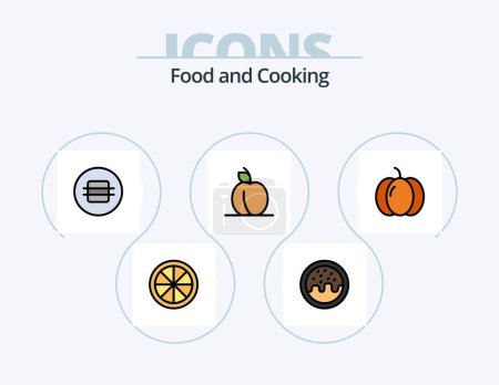 Téléchargez les illustrations : Food Line Filled Icon Pack 5 Icon Design. . fruit. knife. food. lemon - en licence libre de droit