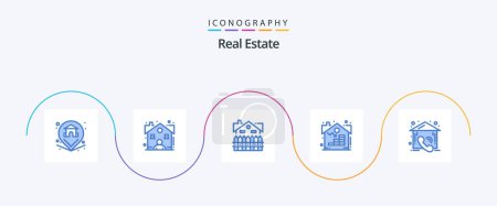 Illustration for Real Estate Blue 5 Icon Pack Including call. real. apartment. property. house - Royalty Free Image