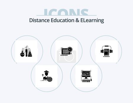 Téléchargez les illustrations : Distance Education And Elearning Glyph Icon Pack 5 Icon Design. audio. focus. chemical. pen. time - en licence libre de droit