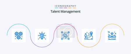 Téléchargez les illustrations : Talent Management Blue 5 Icon Pack Including user. ladder. solution. storming. file - en licence libre de droit