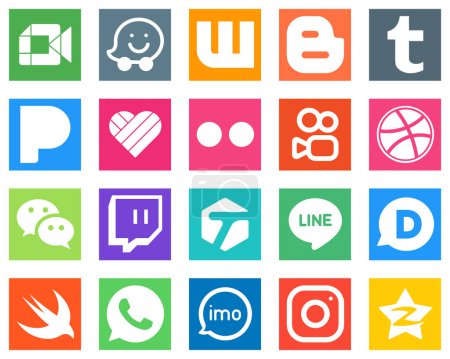 Illustration for 20 Unique Social Media Icons such as tagged; messenger; pandora; wechat and kuaishou icons. Creative and high resolution - Royalty Free Image