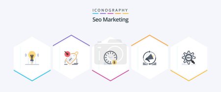 Illustration for Seo Marketing 25 Flat icon pack including megaphone. advertising. discount. currency. dollar - Royalty Free Image