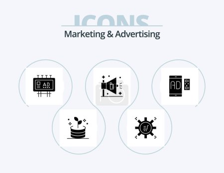 Ilustración de Marketing And Advertising Glyph Icon Pack 5 Icon Design. marketing. ad. billboard advertisement. marketing. ad - Imagen libre de derechos