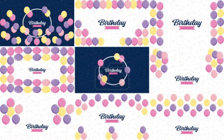 Illustration for Birthday banner with frame and hand-drawn cartoon watercolor balloons symbolizing a birthday party design suitable for holiday greeting cards and birthday invitations - Royalty Free Image