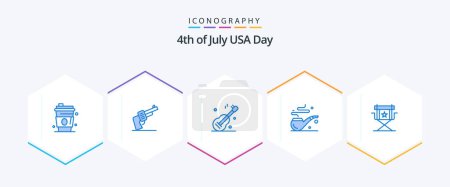 Illustration for Usa 25 Blue icon pack including movies. chair. guiter. st. pipe - Royalty Free Image