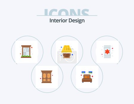 Téléchargez les illustrations : Interior Design Flat Icon Pack 5 Icon Design. lighting. lamp. home decorate. home decorate. home - en licence libre de droit
