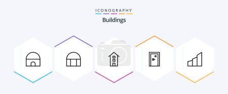 Illustration for Buildings 25 Line icon pack including modern building. architecture. store. apartments. exit - Royalty Free Image