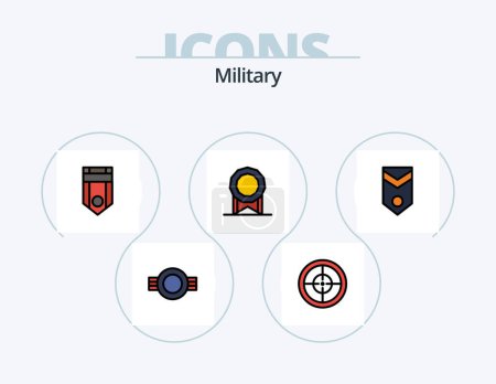 Ilustración de Military Line Filled Icon Pack 5 Icon Design. soldier. badge. weapons. army. war - Imagen libre de derechos