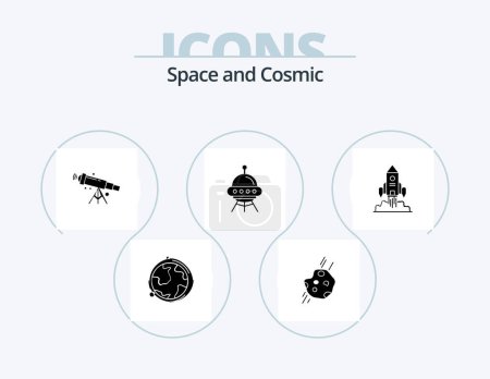 Illustration for Space Glyph Icon Pack 5 Icon Design. ship. space ship. space. zoom. space - Royalty Free Image