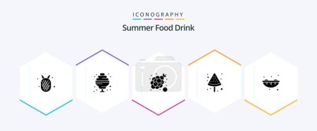 Téléchargez les illustrations : Summer Food Drink 25 Glyph icon pack including summer. sushi. food. summer. pizza - en licence libre de droit