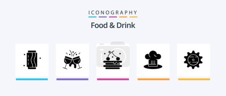 Téléchargez les illustrations : Food And Drink Glyph 5 Icon Pack Including cook. chef. drink. cafe. drink. Creative Icons Design - en licence libre de droit