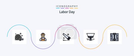 Illustration for Labor Day Line Filled Flat 5 Icon Pack Including repair. wrench. saw. tool. paint - Royalty Free Image