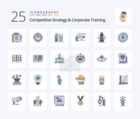 Illustration for Competitive Strategy And Corporate Training 25 Line Filled icon pack including presentation. graph. flag. presentation. graph - Royalty Free Image