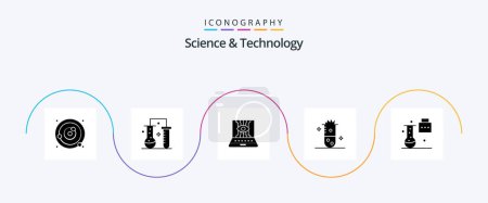 Téléchargez les illustrations : Science And Technology Glyph 5 Icon Pack Including chemistry. alcoholic fermentation. science of matter. technology. engineering - en licence libre de droit