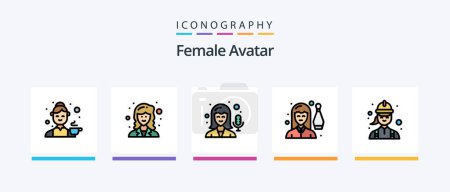 Téléchargez les illustrations : Female Avatar Line Filled 5 Icon Pack Including barber. teacher. nun. scientist. woman. Creative Icons Design - en licence libre de droit