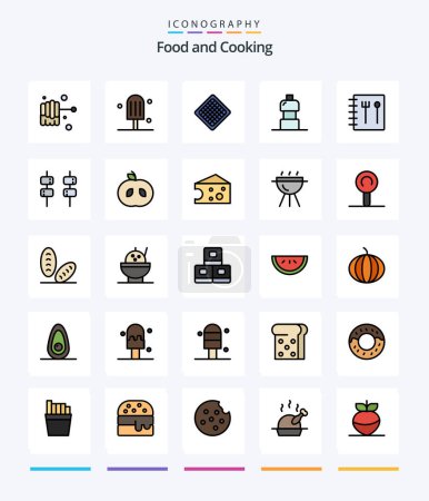 Téléchargez les illustrations : Creative Food 25 Line FIlled icon pack  Such As apple. marshmallow. waffle. food. book - en licence libre de droit
