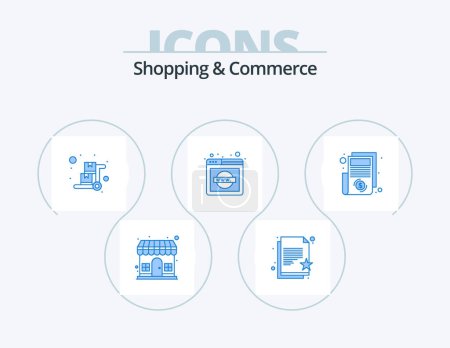 Téléchargez les illustrations : Shopping And Commerce Blue Icon Pack 5 Icon Design. world wide web. network domain. wish list. explorer. luggage trolley - en licence libre de droit