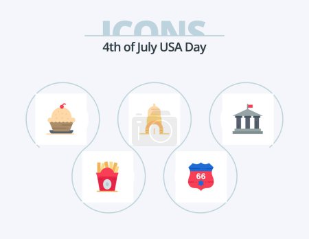 Illustration for Usa Flat Icon Pack 5 Icon Design. flag. usa. cake. building. thanksgiving - Royalty Free Image