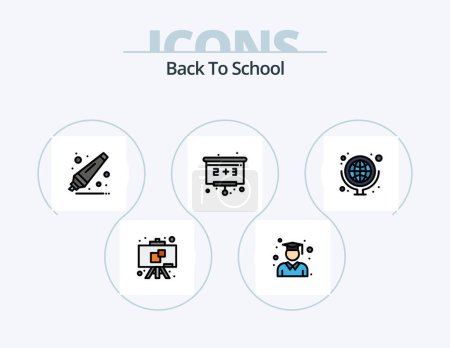 Téléchargez les illustrations : Back To School Line Filled Icon Pack 5 Icon Design. sport. badminton. graduate. school. book - en licence libre de droit