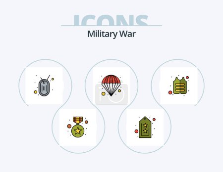 Illustration for Military War Line Filled Icon Pack 5 Icon Design. bomb. military. army. fighter jet. aircraft - Royalty Free Image