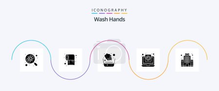 Téléchargez les illustrations : Wash Hands Glyph 5 Icon Pack Including building. report. hands. medical. coronavirus - en licence libre de droit