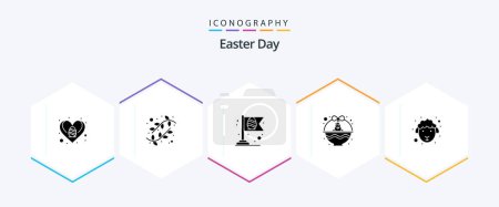 Téléchargez les illustrations : Easter 25 Glyph icon pack including face. holiday. flag. easter. basket - en licence libre de droit