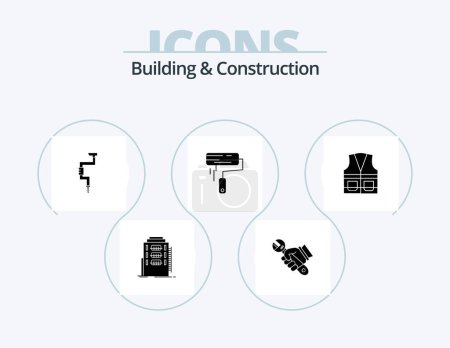 Téléchargez les illustrations : Building And Construction Glyph Icon Pack 5 Icon Design. roller. brush. tools. well. tool - en licence libre de droit
