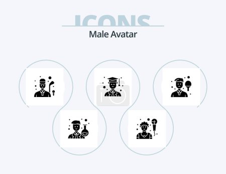 Illustration for Male Avatar Glyph Icon Pack 5 Icon Design. sport. boy. golfer. avatar. graduate - Royalty Free Image