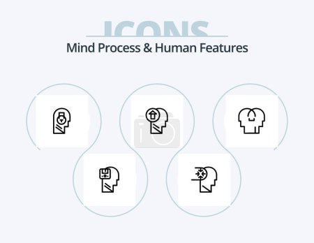 Téléchargez les illustrations : Mind Process And Human Features Line Icon Pack 5 Icon Design. box. diamond. male. perfection. head - en licence libre de droit