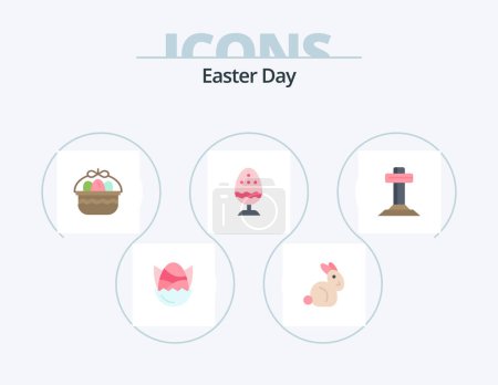 Téléchargez les illustrations : Easter Flat Icon Pack 5 Icon Design. celebration. egg. basket. easter. boiled - en licence libre de droit